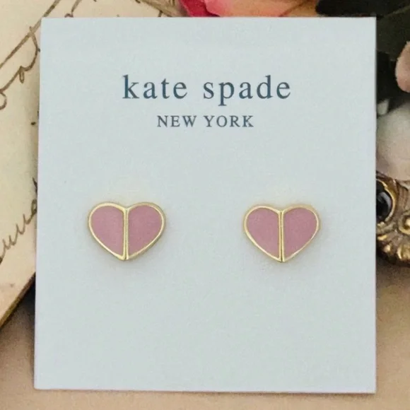 KATE SPADE • Small Rococo Pink Heritage Spade Heart Earrings